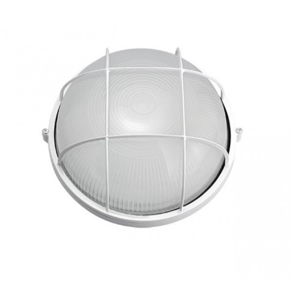 Светильник "Банник" круг большой 1х100Вт E27 IP65 корпус с решеткой белый