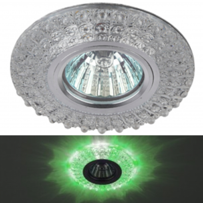 Светильник точечный DK LD2 под лампу GU5.3 cо светодиодной подсветкой (зелёный + белый) зеркальный ЭРА