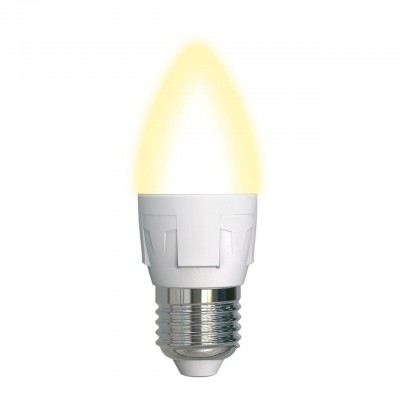 Лампа LED 7Вт Е27 свеча матовая С37 тёплый белый 3000К Uniel Яркая 