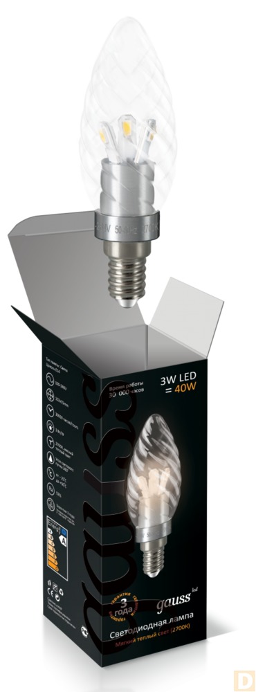 Лампа светодиодная 3Вт E14 свеча для хрустальных люстр белый 4100К Gauss