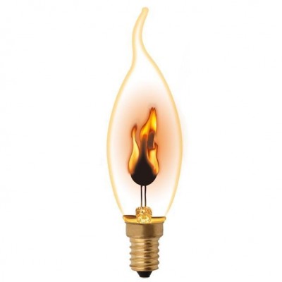 Лампа декоративная 3Вт E14 свеча на ветру CW35 с типом свечения "эффект пламени"  прозрачная Uniel