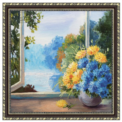 Репродукция 30х30 Солнечный пейзаж с цветами